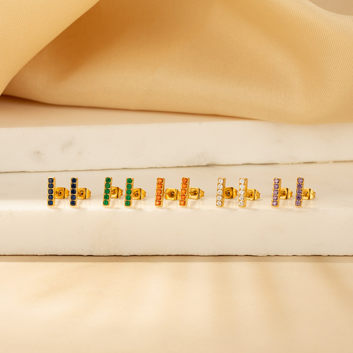 1 Pair Simple Style Round Plating Inlay Stainless Steel  Stainless Steel Zircon Gold Plated Ear Studs