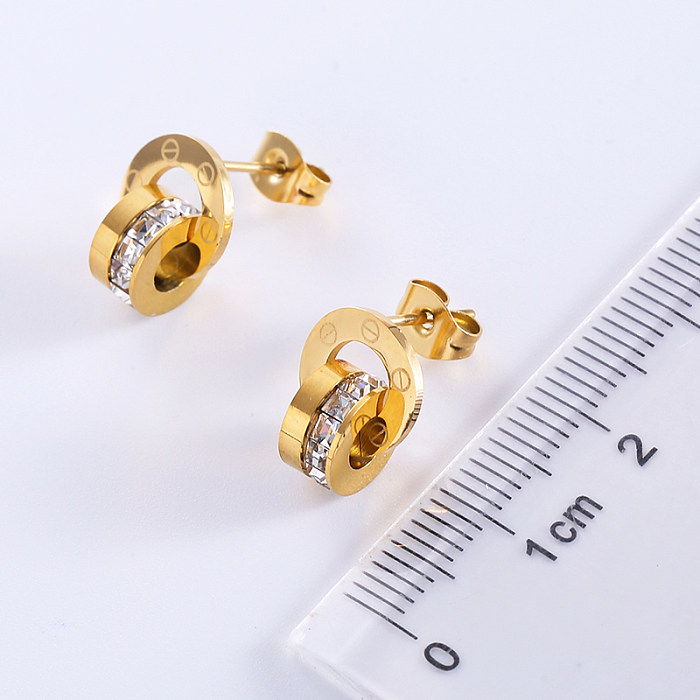 1 Pair Casual Elegant Round Plating Inlay Stainless Steel  Zircon 18K Gold Plated Rose Gold Plated Ear Studs
