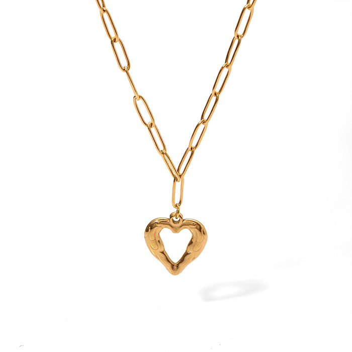 Collier pendentif plaqué or 18 carats, style Simple et décontracté, en forme de cœur, plaqué en acier inoxydable, ajouré