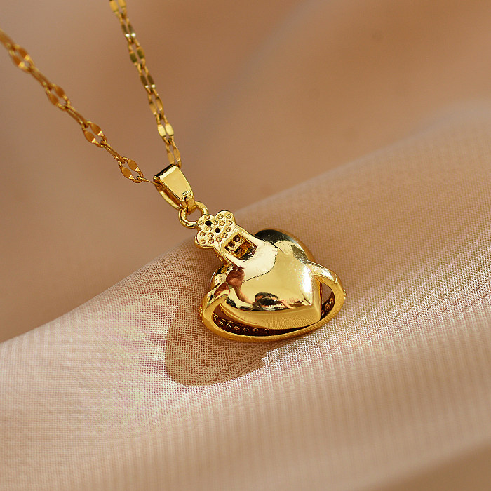 Estilo simples brilhante coração forma aço inoxidável chapeamento de cobre inlay colar pingente de zircão