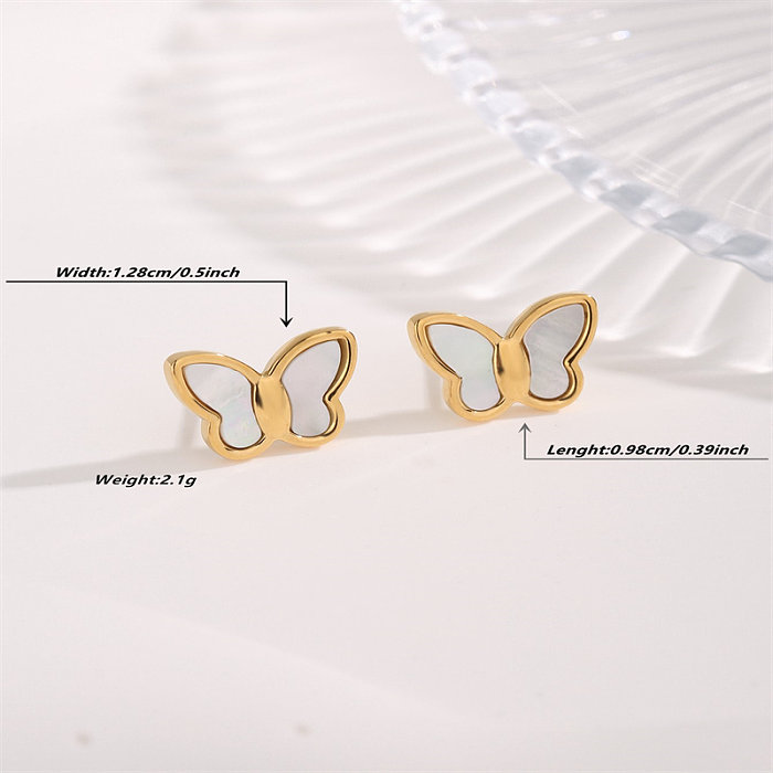 1 Pair Casual Sweet Butterfly Plating Inlay Stainless Steel Shell Gold Plated Ear Studs