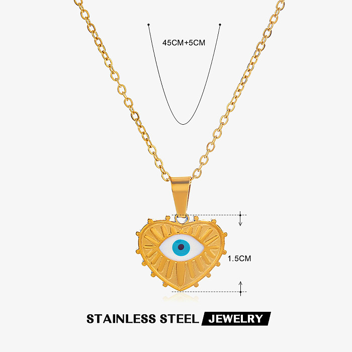 Casual Devil'S Eye Heart Shape Stainless Steel  Enamel Plating 18K Gold Plated Necklace