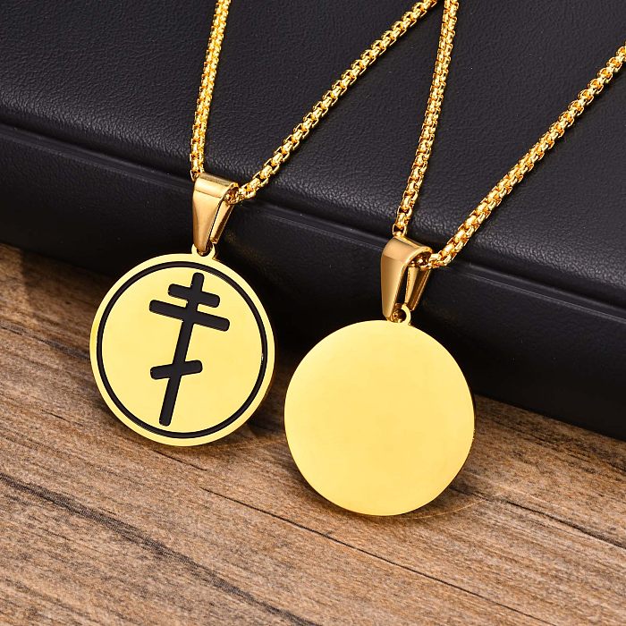 Punk Simple Style Streetwear Cross Stainless Steel Plating Carving 18K Gold Plated Pendant Necklace