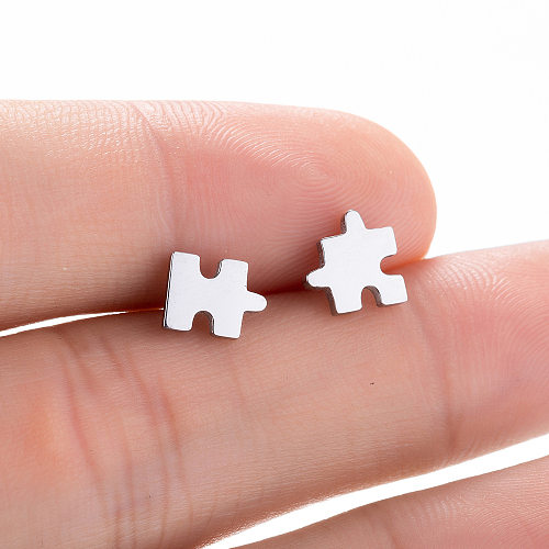 Women'S Fashion Korean Style Jigsaw Stainless Steel  No Inlaid Ear Studs Plating Stainless Steel  Earrings