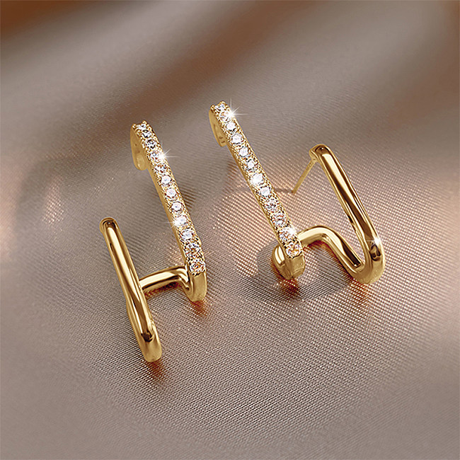 1 Pair Simple Style Solid Color Stainless Steel  Inlay Zircon Earrings