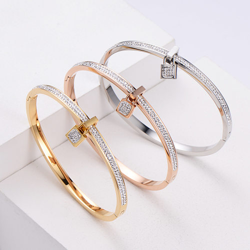 الكورية الأزياء قفل أحجار الراين الماس رصع الفولاذ المقاوم للصدأ سوار المجوهرات بالجملة