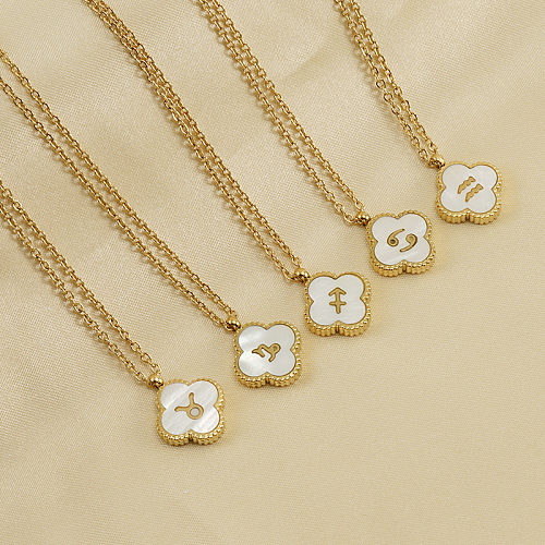 Fashion Constellation Stainless Steel Pendant Necklace Inlay Shell Stainless Steel  Necklaces