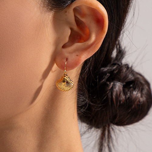 1 Paar Ohrhänger aus Edelstahl mit 18-Karat-Vergoldung im IG-Stil mit Muschelbeschichtung
