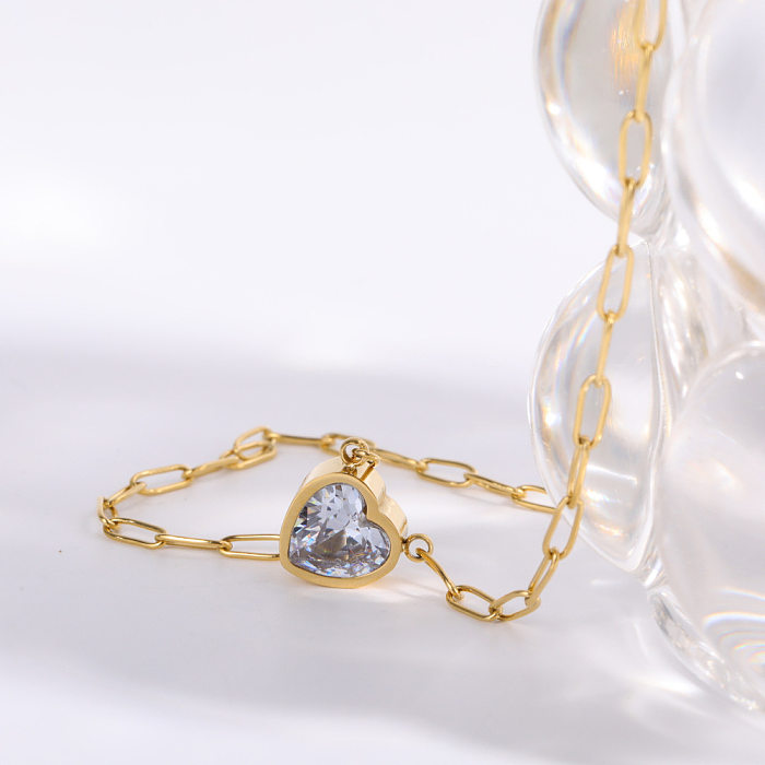 Sweet Heart Shape Stainless Steel Inlay Zircon Necklace 1 Piece