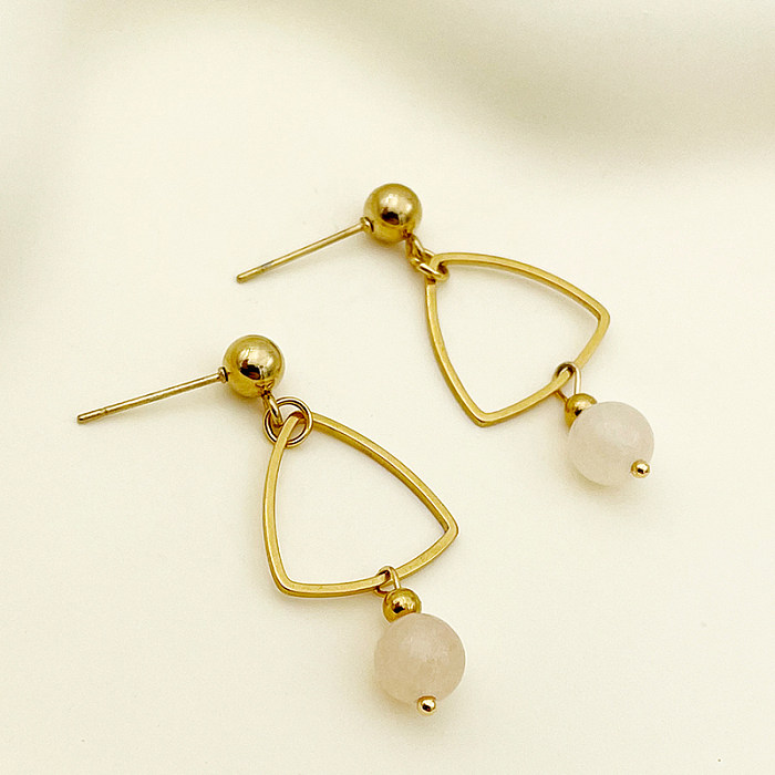1 paire de boucles d'oreilles pendantes en acier inoxydable plaqué or, Style Vintage élégant, doux Triangle