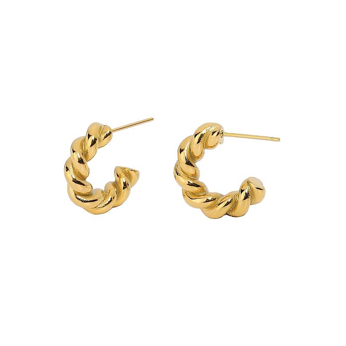Fashion Gold-plated Stainless Steel   Twist Spiral Hoop Earrings