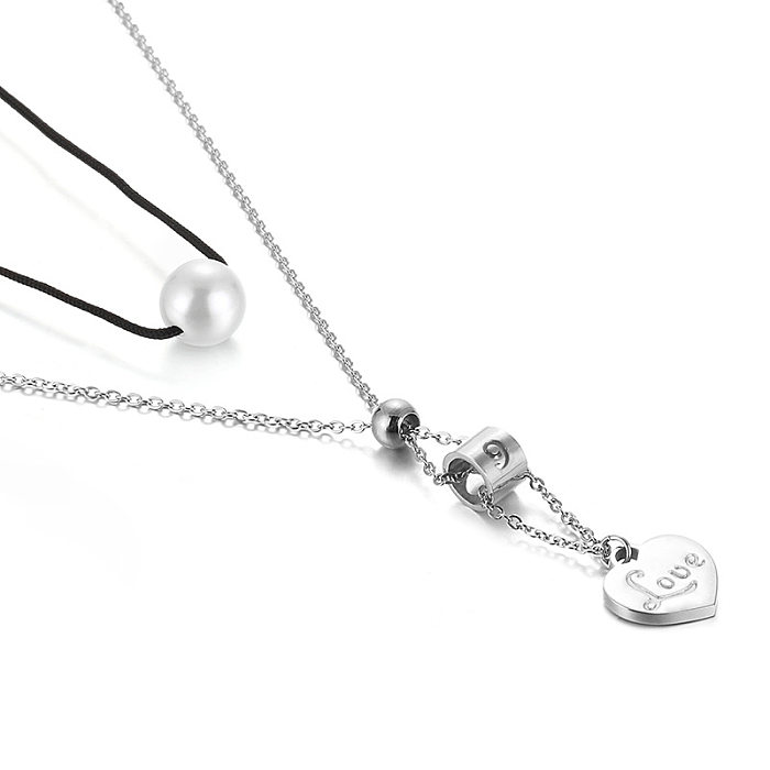 Collier Double couche numérique en acier inoxydable japonais et coréen, collier de perles avec lettre d'amour en forme de cœur, accessoires tendance pour femmes