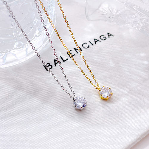 IG Style Simple Style Round Stainless Steel  Plating Inlay Zircon White Gold Plated Gold Plated Pendant Necklace