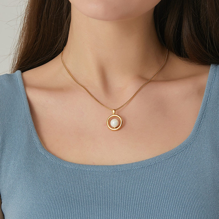 Modische runde Halskette mit Perlenanhänger aus Edelstahl mit Inlay, 1 Stück