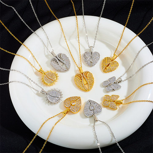 Collier avec pendentif en forme de cœur et de papillon, Style Vintage, incrustation en acier inoxydable, Zircon plaqué or