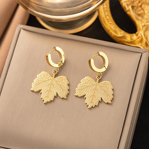 1 Pair Vintage Style Maple Leaf Plating Stainless Steel 18K Gold Plated Earrings
