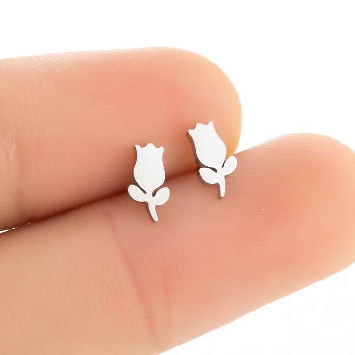 1 Pair Fashion Flower Stainless Steel Ear Studs
