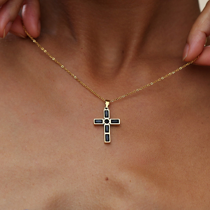 Lady Cross Stainless Steel  Zircon Necklace In Bulk