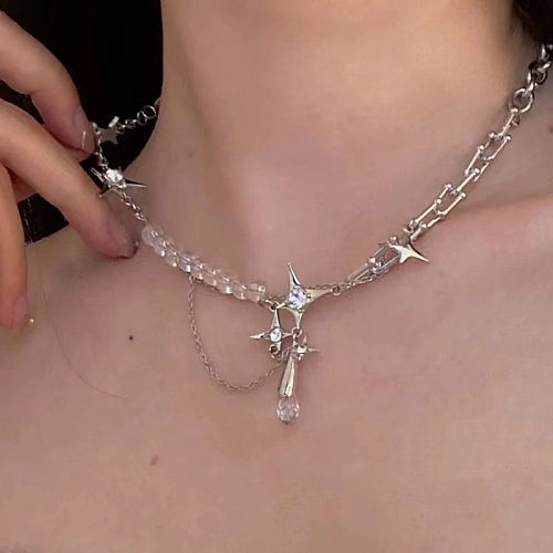 Fashion Cross Stainless Steel Necklace Inlay Glass Stainless Steel  Necklaces