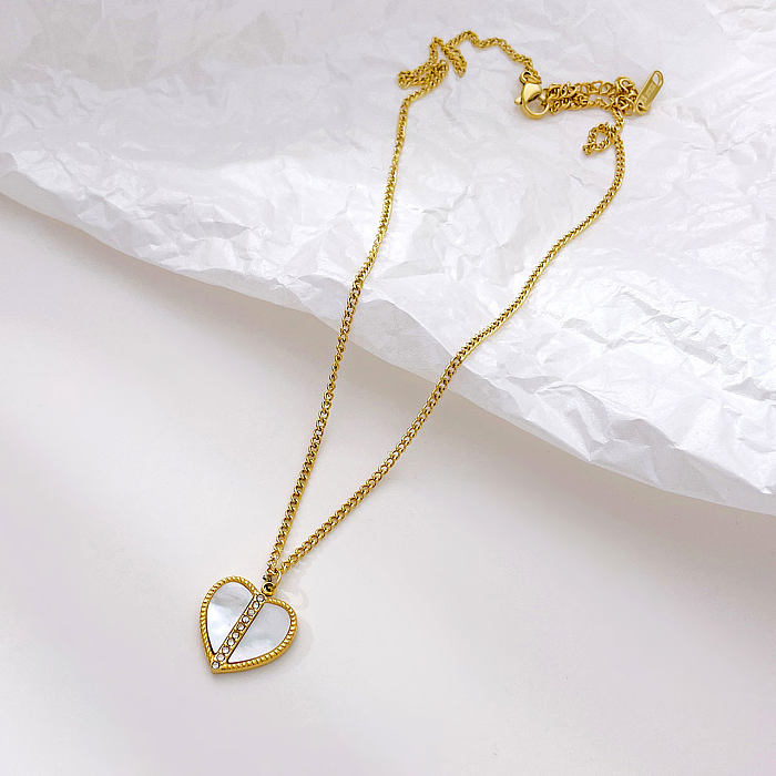 Collier pendentif coquille plaqué or en acier inoxydable en forme de cœur doux en vrac