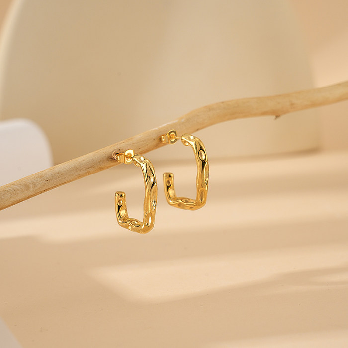 1 paire de boucles d'oreilles décontractées en acier inoxydable plaqué or, Style classique de vacances, en forme de C