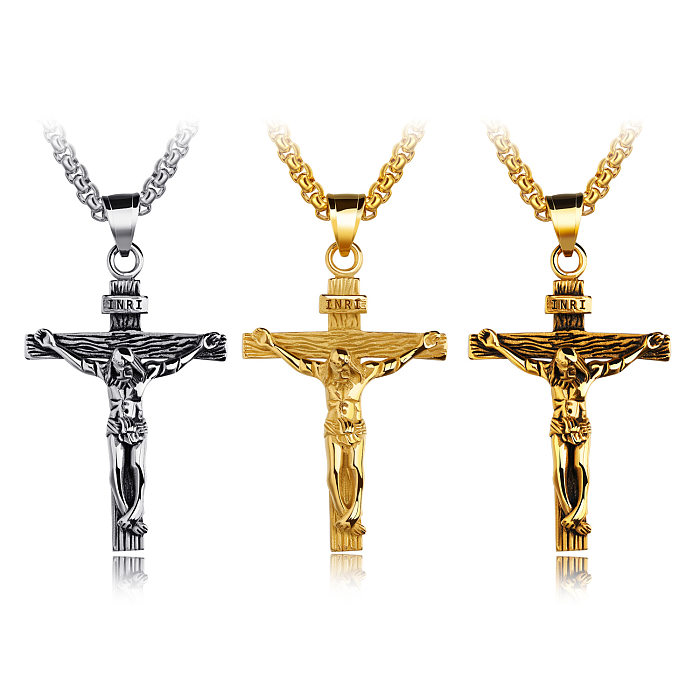 Hip-Hop-Kreuz-Halskette aus Edelstahl mit Edelstahlbeschichtung, 1 Stück