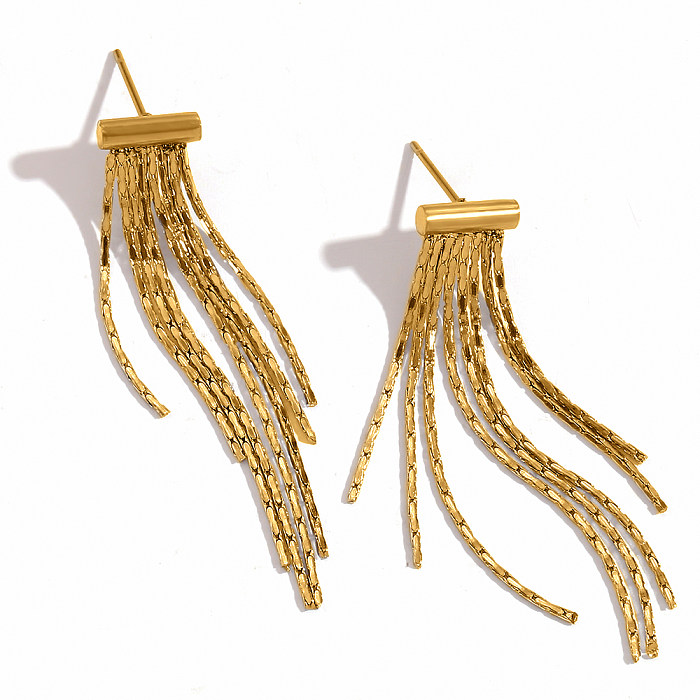 1 Pair Lady Simple Style Tassel Plating Stainless Steel  18K Gold Plated Drop Earrings