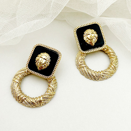 1 Pair Vintage Style Classic Style Lion Stainless Steel  Polishing Enamel Plating Gold Plated Earrings