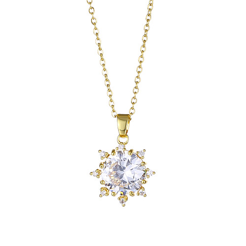 1 Piece Fashion Sun Flower Stainless Steel  Stainless Steel Plating Inlay Zircon Pendant Necklace