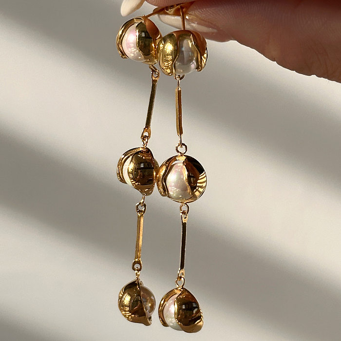 1 Pair Modern Style Round Plating Stainless Steel 18K Gold Plated Drop Earrings