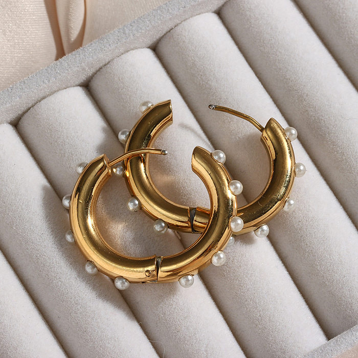 Modische geometrische Edelstahl-Ohrringe mit Intarsien-Perlen-Edelstahl-Ohrringen