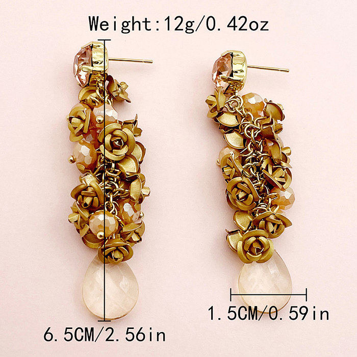 1 Pair Elegant Classical Romantic Rose Plating Inlay Stainless Steel  Zircon Gold Plated Drop Earrings