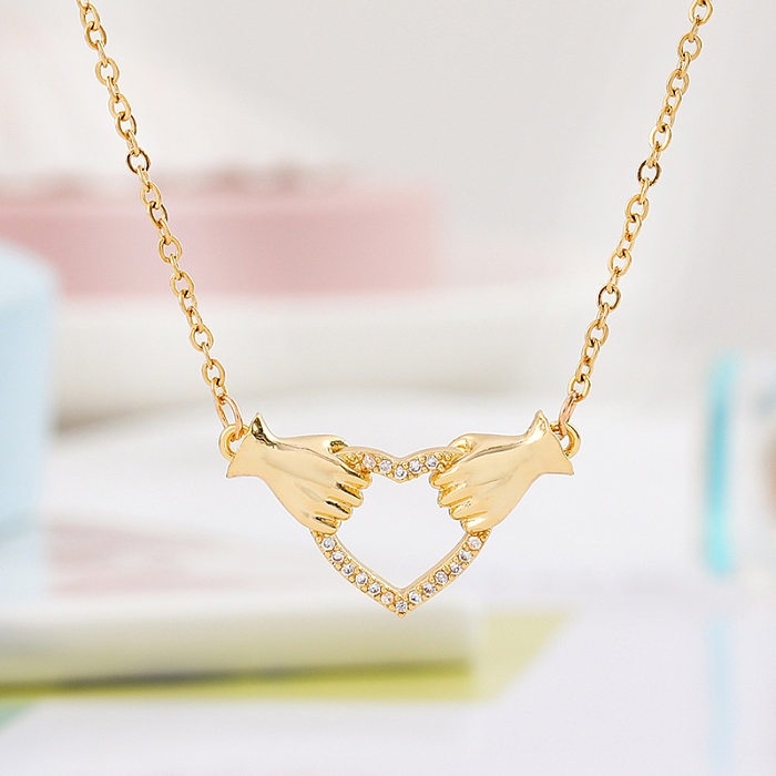 Casual Simple Style Heart Shape Lock Fish Tail Stainless Steel Plating Inlay Zircon Pendant Necklace
