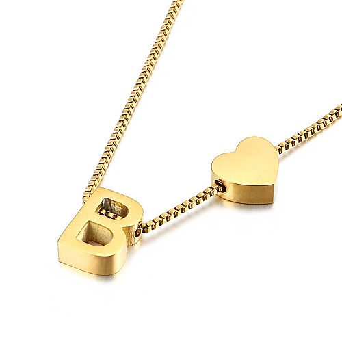 Collier en acier inoxydable avec 26 lettres en forme de cœur, bijoux à tirer, vente en gros
