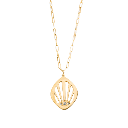 IG Style Geometric Stainless Steel  18K Gold Plated Zircon Pendant Necklace In Bulk