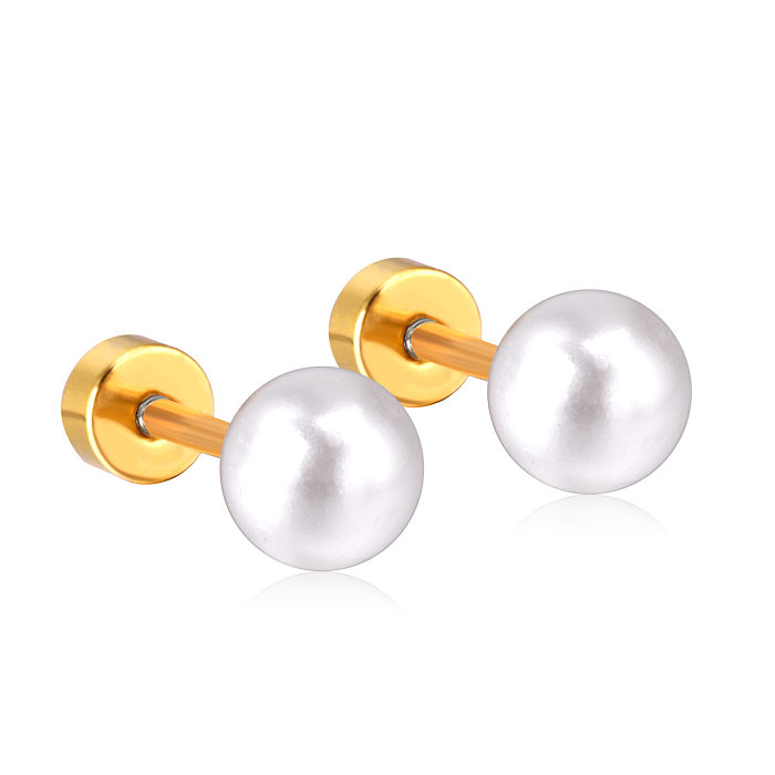 1 paire de clous d'oreilles en perles artificielles en acier inoxydable, incrustation géométrique de Style Simple