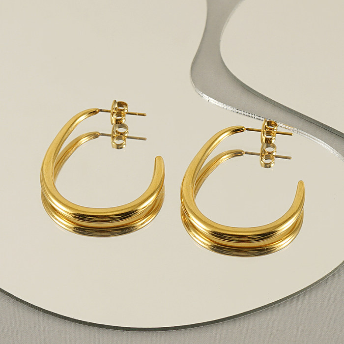 1 Pair Modern Style C Shape Stainless Steel  Plating 18K Gold Plated Ear Studs