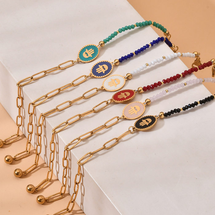 Bracelets plaqués de perles de cristal en acier inoxydable, Streetwear Devil'S Eye Palm