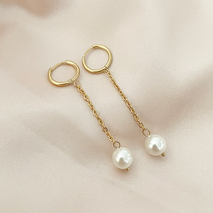 1 Pair Sweet Geometric Round Flower Plating Stainless Steel  Artificial Pearl Gold Plated Earrings