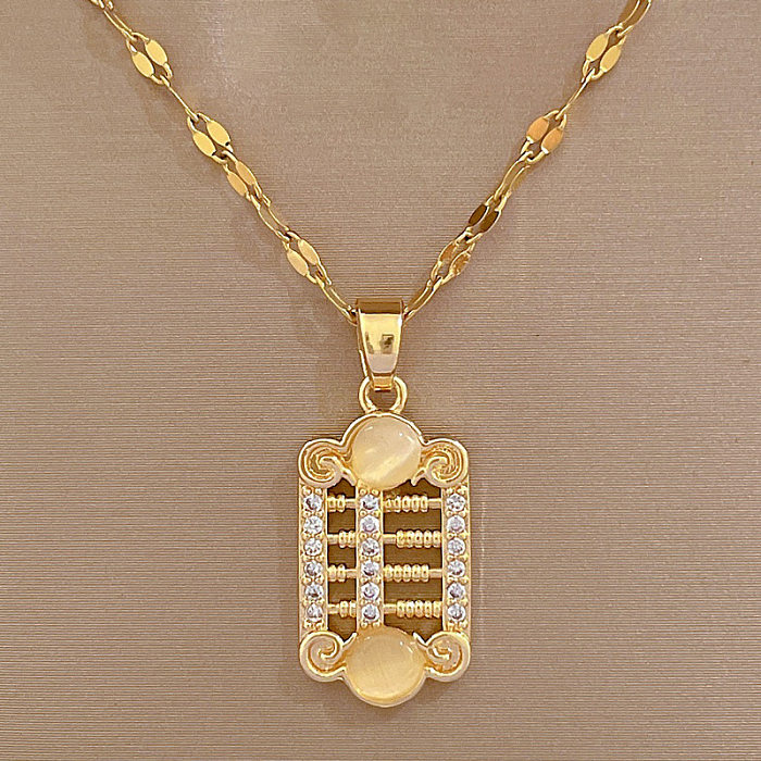 Collier pendentif opale strass incrusté de cuivre carré en acier inoxydable à la mode