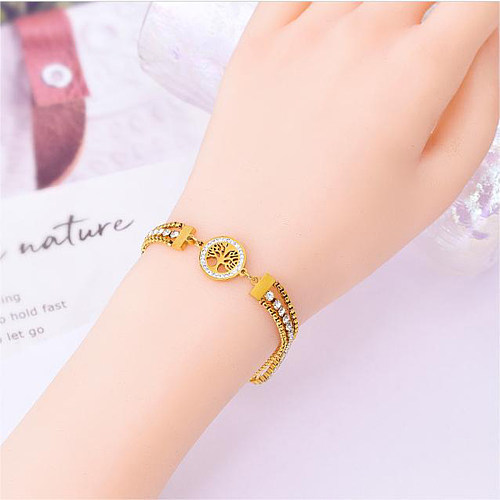 Casual Simple Style Round Eye Butterfly Titanium Steel Plating Inlay Gem Shell Zircon 18K Gold Plated Bracelets