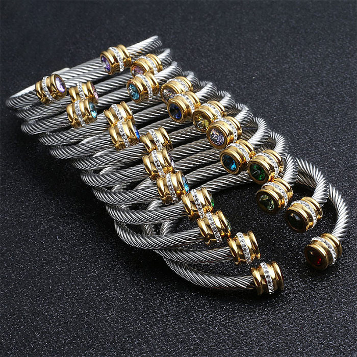 Titanium Steel Bracelet Colorful Diamond Twist Bangle Jewelry Wholesale
