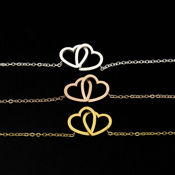 Simple Double Hollow Heart Stainless Steel Bracelet Wholesale Jewelry