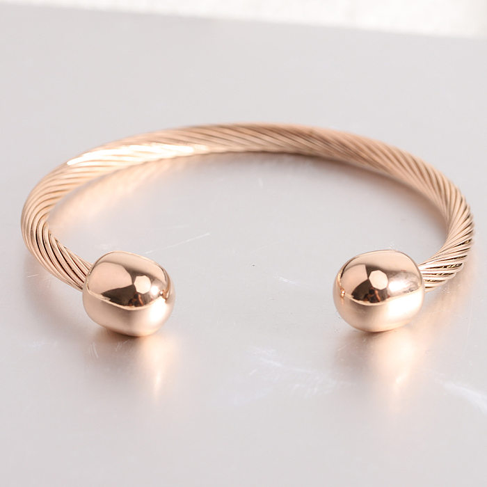 Simple Style C Shape Spiral Stripe Stainless Steel Plating Twisted Cable Bracele
