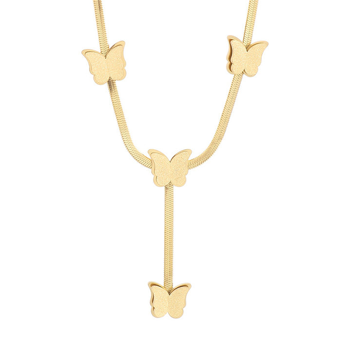 Elegante estilo moderno borboleta aço inoxidável chapeamento de aço inoxidável colar com pingente banhado a ouro 18K