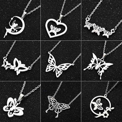 Wholesale 1 Piece Simple Style Printing Butterfly Stainless Steel  Stainless Steel Pendant Necklace