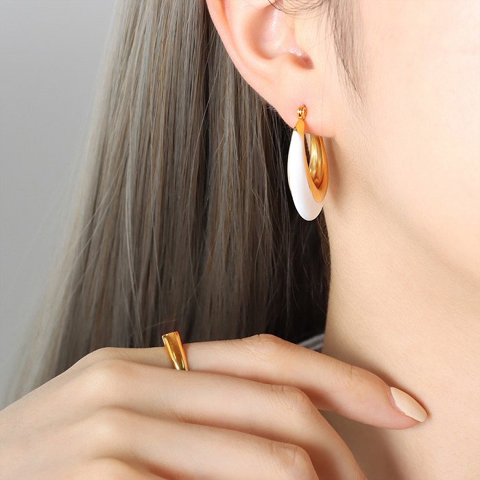 Boucles d'oreilles créoles rondes en acier inoxydable plaqué or 18 carats, style simple, style vintage