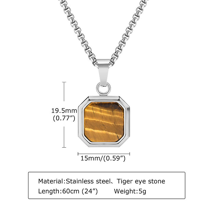 Classic Style Square Stainless Steel  Plating Inlay Natural Stone 18K Gold Plated Pendant Necklace