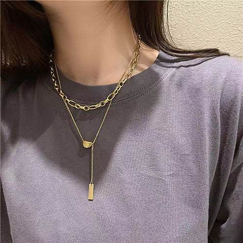 INS Style Simple Style Solid Color Rectangle Stainless Steel Plating Layered Necklaces