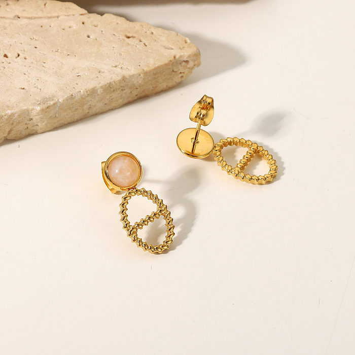 Fashion 18K Gold Stainless Steel  Pendant Pink Spar Endant Earrings For Women